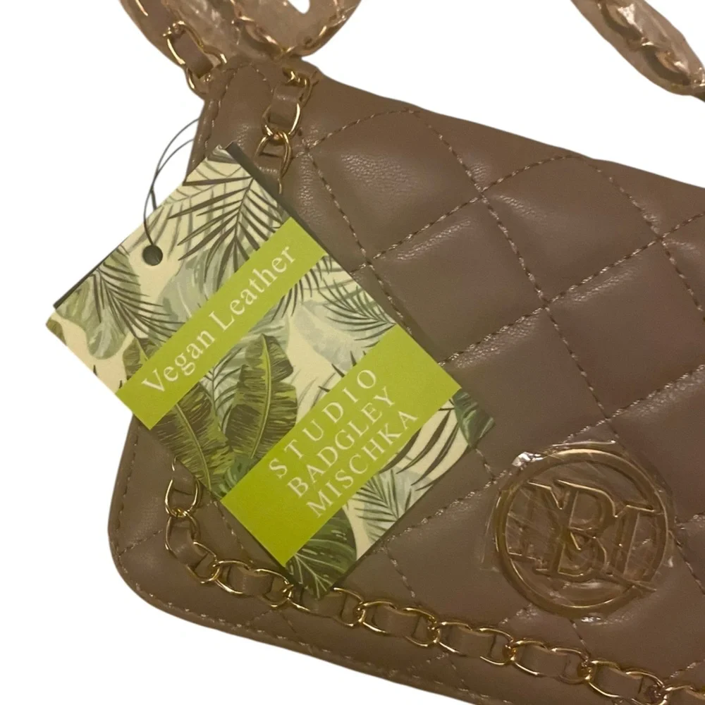 Badgley Mischka Taupe Diamond Crossbody Bag with Braided Chain